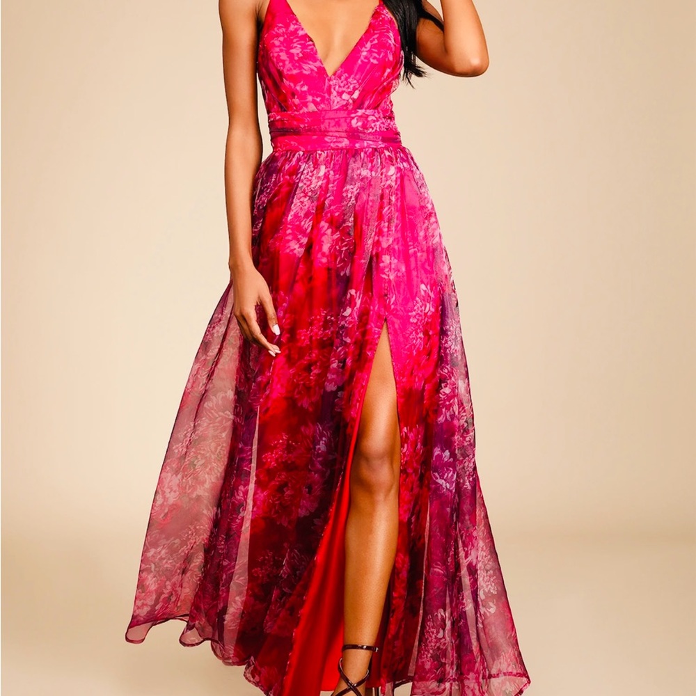 Lulus Elegant Pink Floral Evening Gown